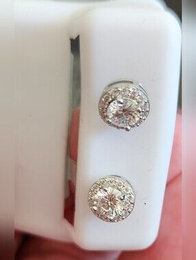 Silver Crystal Halo Stud Moissanate Earrings - Clear